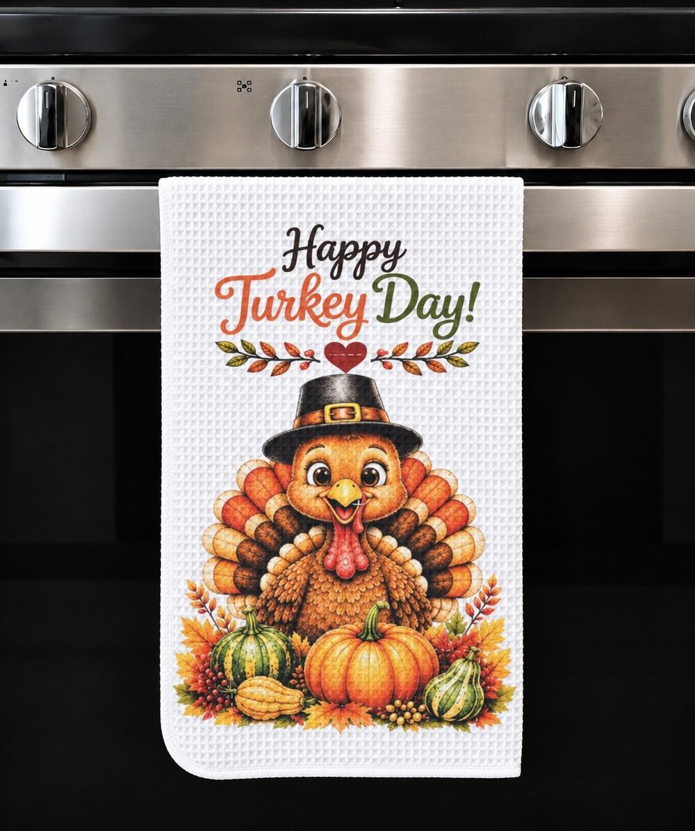 Happy Turkey Day Kitchen Towel Cute Thanksgiving Fall Decor